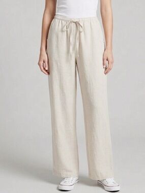 Blenca Womens Oatmeal Linen Blend Pants Drawstring Neutral Trousers Size Large